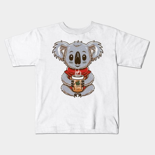 A cheerful koala enjoying a cup of coffee Kids T-Shirt by designe stor 